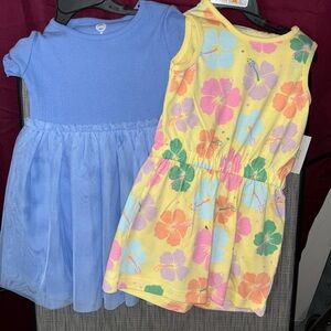 Girls 2T yellow flower romper and short sleeve blue dress